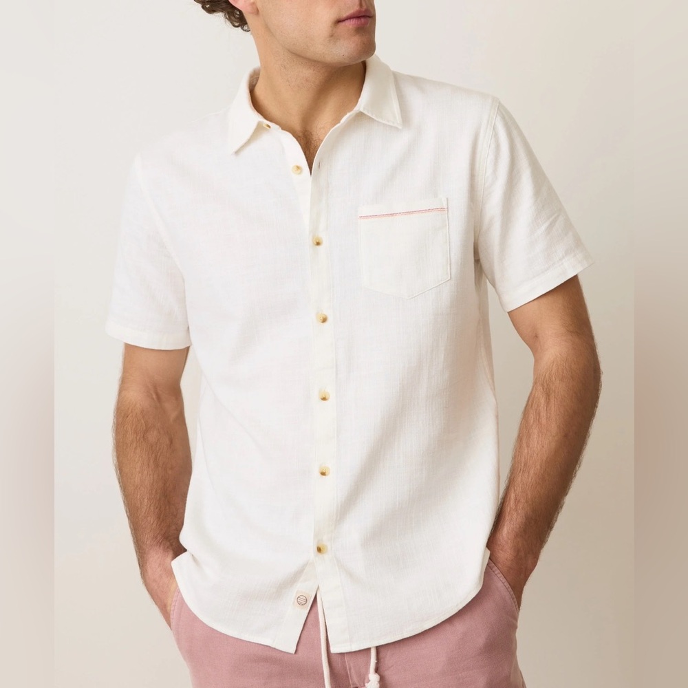 Marine Layer Men's Selvage Cotton Short-Sleeve Shirt size XXL in natural white